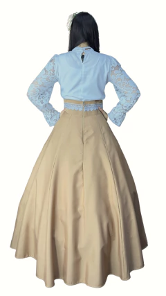 Saia de Prenda Evase em Oxford com Broderi no Coz (Ref 4000) - Bege Tradicional - Rincão Gaúcho RS