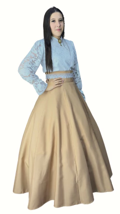 Saia de Prenda Evase em Oxford com Broderi no Coz (Ref 4000) - Bege Tradicional na internet