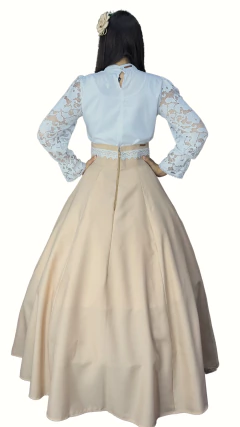 Saia de Prenda Evase em Oxford com Broderi no Coz (Ref 4000) - Bege Claro na internet