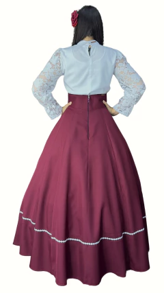 Saia de Prenda Evase em Oxford com Bordado (Ref 434) - Bordo - Rincão Gaúcho RS