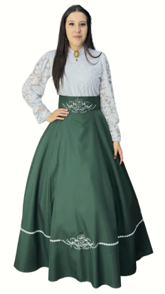 Saia de Prenda Evase em Oxford com Bordado (Ref 434) - Verde Folha - comprar online