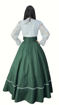 Saia de Prenda Evase em Oxford com Bordado (Ref 434) - Verde Folha - Rincão Gaúcho RS