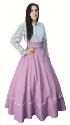 Saia de Prenda Evase em Oxford com Bordado (Ref 434) na internet