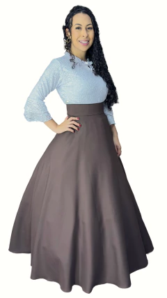 Saia de Prenda Feminina Oxford Lisa - Marrom Tradicional - Rincão Gaúcho RS