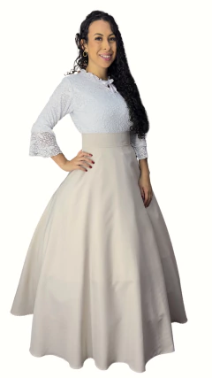 Saia de Prenda Feminina Oxford Lisa - Bege Clara - Rincão Gaúcho RS