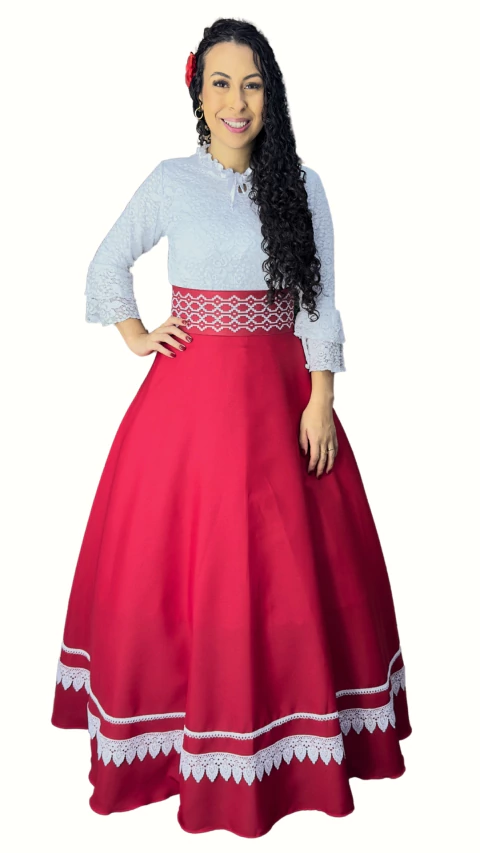 Saia de Prenda Feminina Oxford Broderi na Barra - Vermelho - comprar online