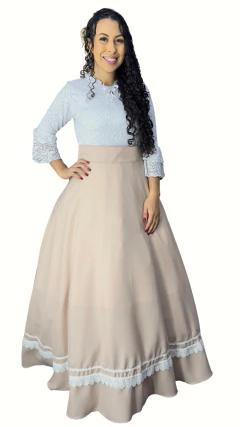 Saia de Prenda Feminina Oxford Broderi na Barra - Bege Clara na internet