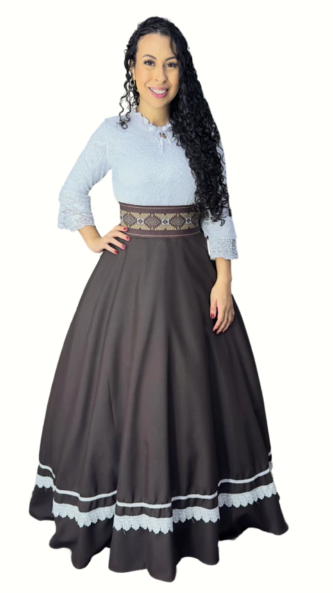 Saia de Prenda Feminina Oxford Broderi na Barra - Marrom Tradicional - comprar online