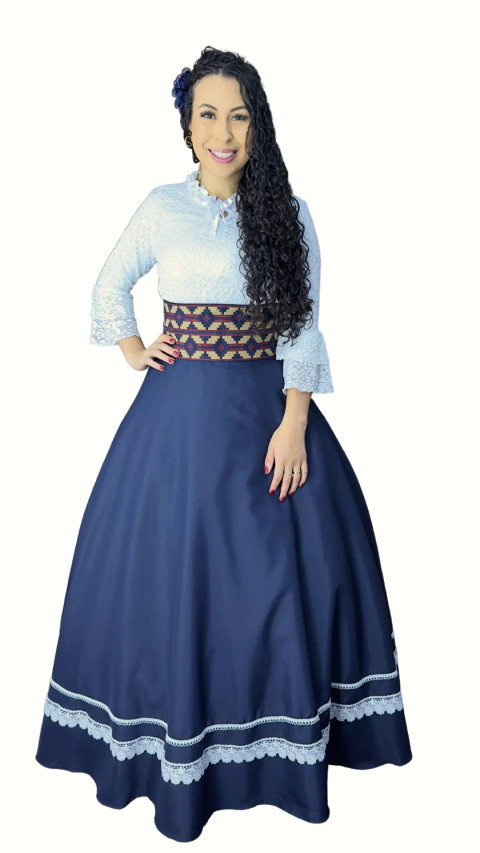 Saia de Prenda Feminina Oxford Broderi na Barra - Azul Marinho - comprar online