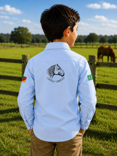 Camisa Infantil Manga Longa Menino Bordado Cavalo Crioulo - Azul Bebe - comprar online
