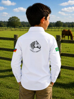 Camisa Infantil Manga Longa Menino Bordado Cavalo Crioulo - Branca - comprar online