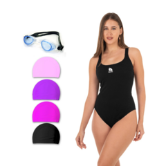 Combo Natación Malla + Antiparra + gorra de tela