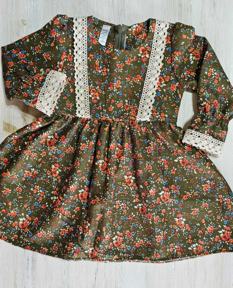 Vestido verde estampado - 12 meses - manguitas largas