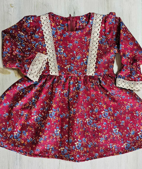 Vestido Bordo estampado 12 meses - manguitas largas
