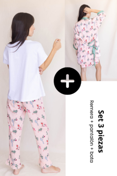 Set 3 piezas Remera + pantalon + bata ROSA PECES - comprar online