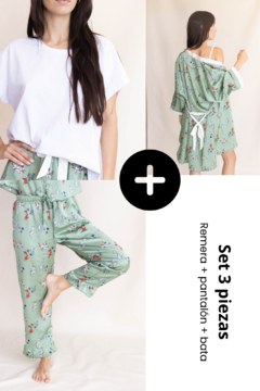 Set 3 piezas Remera + pantalon + bata VERDE PECES - comprar online