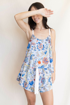 Conjunto short y blusa crepe bulgaros celeste - Bastille
