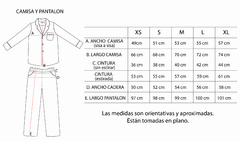 Pijama 100% algodon crema flores blancas y hojas verdes