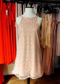 Vestido Creta estrellas bordadas corto - Blanco, Rosa y Negro - tienda online