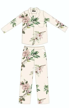 Pijama sedita estampado crema magnolias - tienda online