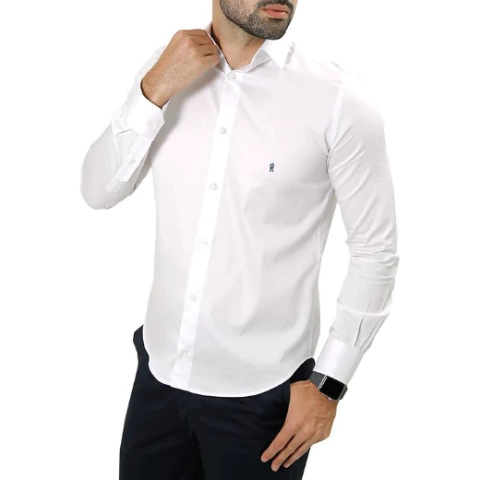 Camisa 100% Algodão Manga Longa Slim Fit Branca Social Masculina LS031907 - loja online