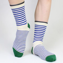 Meia Premium Cano Médio Listrada Branca, Azul Royal e Verde MA-03024
