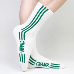 Meia Premium Cano Médio Champ com Listras Branca e Verde MA-03032