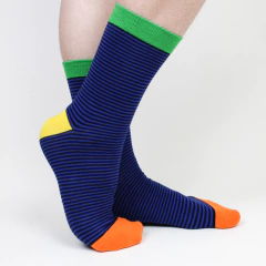 Meia Premium Cano Médio Listrada Azul, Preta Verde, Amarela e Laranja MA-03035