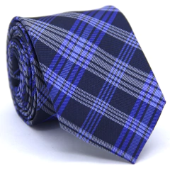 Gravata Slim Xadrez Azul Marinho, Azul Royal e Branca SL-06045