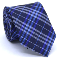 Gravata Slim Xadrez Azul Marinho, Azul Tiffany e Azul Royal SL-06050