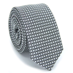 Gravata Slim Estampa Desenhada Preto e Cinza - comprar online