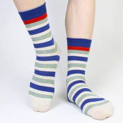 Meia Premium Cano Médio Listrada Branca, Azul Royal, Vermelha e Verde MA-03056