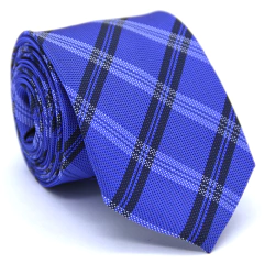 Gravata Slim Xadrez Azul Royal, Preta e Branca SL-06070 - comprar online