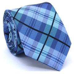 Gravata Slim Xadrez Verde Tiffany, Azul Tiffany e Preto SL-06071