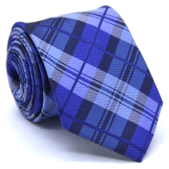 Gravata Slim Xadrez Azul Puro, Azul Royal e Preto SL-06073