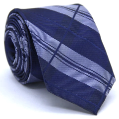 Gravata Slim Xadrez Azul Marinha e Branca SL-06075
