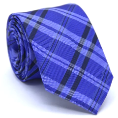 Gravata Slim Xadrez Azul Royal, Preta e Branca SL-06076