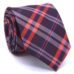 Gravata Slim Xadrez Marsala Escuro, Vermelho e Azul Marinho - comprar online