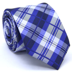 Gravata Slim Xadrez Azul Marinho, Azul Royal e Cinza SL-06078