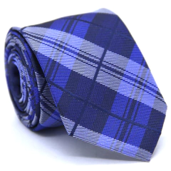 Gravata Slim Xadrez Azul Marinho, Azul Royal e Branco SL-06079