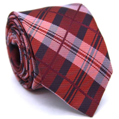 Gravata Slim Xadrez Bordô, Vermelho e Marsala - comprar online