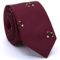 Gravata Slim Estampa Desenhada Marsala, Preta e Amarela Textura Bordada SL-08084 - comprar online