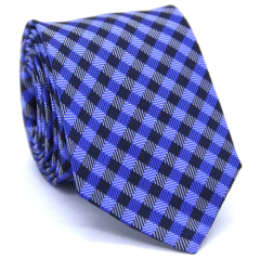 Gravata Slim Xadrez Azul Royal, Azul Puro, Preta e Branca SL-06087