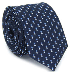 Gravata Slim Estampa Desenhada Azul Marinho, Azul Serenity e Branca - comprar online