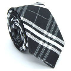 Gravata Slim Xadrez Preto, Cinza e Branco - comprar online