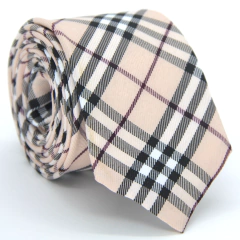 Gravata Slim Xadrez Rosa Nude, Marsala e Preto - comprar online