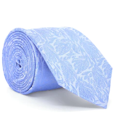 Gravata Tradicional Cinza e Azul Serenity Estampa Floral Textura Desenhada