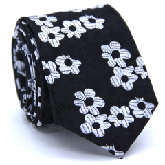 Gravata Slim Floral Preta e Grafite SL-05572