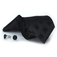 KIT Gravata Tradicional, Lenço e Abotoadura Xadrez Preto KIT-TRLEAB17023 - comprar online