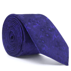 Gravata Slim Azul Royal, Azul Marinho e Preta Estampa Floral Textura Desenhada